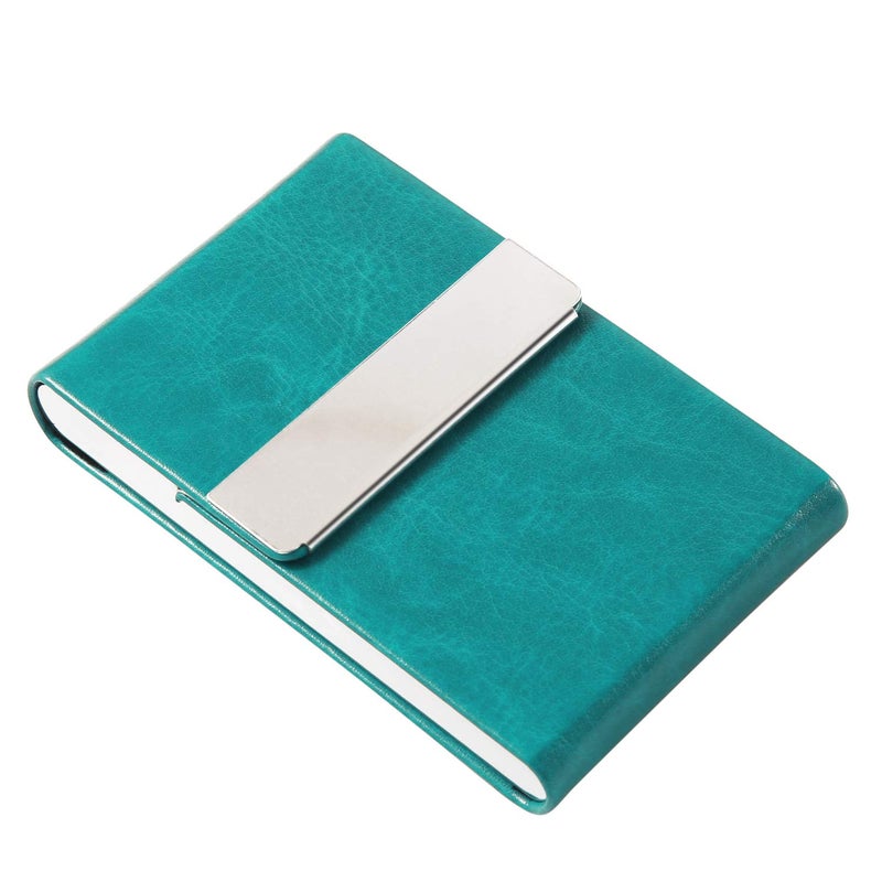 JuneLsy Business Card Holder Case - Professional PU Leather Business Card Case Metal Name Card Holder Pocket Business Card Carrier Women with Magnetic Shut (S-Mint Green) 5 - Image 3
